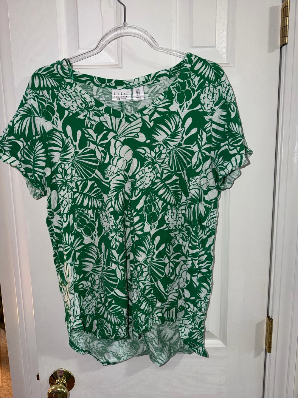 Green and White Floral Blouse